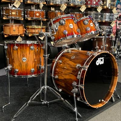 ~WOW!~ DW Collector's Series SSC Maple 4-Piece 10/12/16/22 Drum Kit Set in Rich Red Burst Lacquer over Exotic Tigerwood with Chrome Hardware image 2