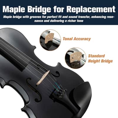 Violin 4/4 Full Size For Beginners - Fiddle Solidwood Kit with Hard Case - Acoustic Violins with Bow, Rosin, Tuner, Extra Strings & Bridge, Shoulder Rest and Lesson Book (Black) image 3