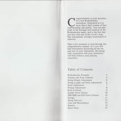 Rickenbacker Guitar/Bass Care & Maintenance Manual 1992 image 2