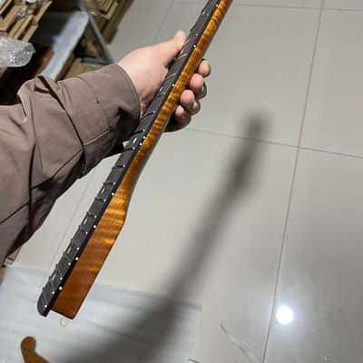 Left hand Round End stainless steel 22frets gloss roasted flame Maple Electric guitar neck Rosewood fingerboard image 4