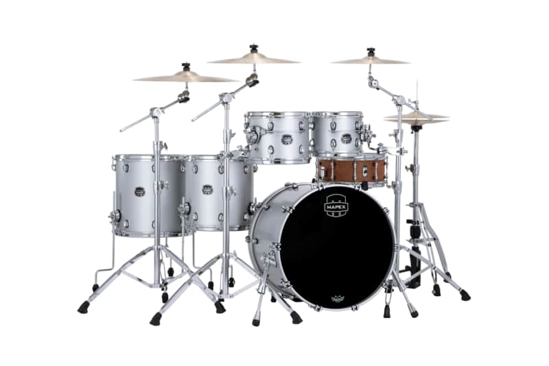Mapex SE628XBPD Saturn Evolution Birch/Walnut Workhorse 5-Piece 10/12/14/16/22 Drum Kit Set in Iridium Silver Lacquer with Chrome Hardware image 1