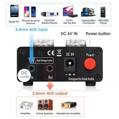 Mini Vacuum Tube Preamp HiFi Stereo Audio Pre-Amplifier with Treble & Bass Control – Black & Gold, 6J1 Tubes image 5