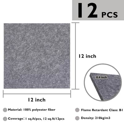 12-Pack Self-Adhesive Acoustic Panels Sound Proof Padding, Studio Acoustic Treatment Foam, Soundproofing Square Acoustical Wall Panel, Sound Absorbing Dampening Panel (12"X12", Dark Grey) image 2