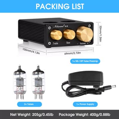 Mini Vacuum Tube Preamp HiFi Stereo Audio Pre-Amplifier with Treble & Bass Control – Black & Gold, 6J1 Tubes image 4