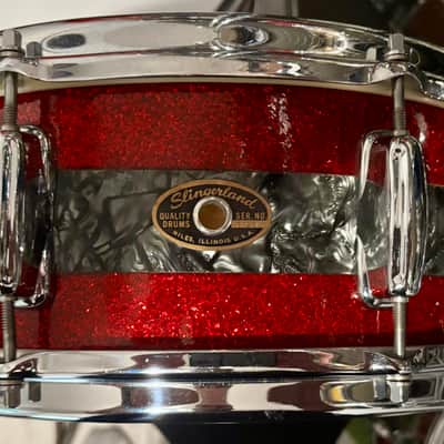 Ultra-Rare 1960s Slingerland Windsor 14" Artist Model Snare - Factory Tri-Band Red Sparkle & Black Diamond Pearl image 2