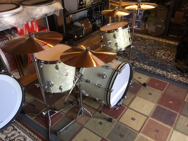Tempro 3pc Drum Set 1960's White Marine Pearl image 1