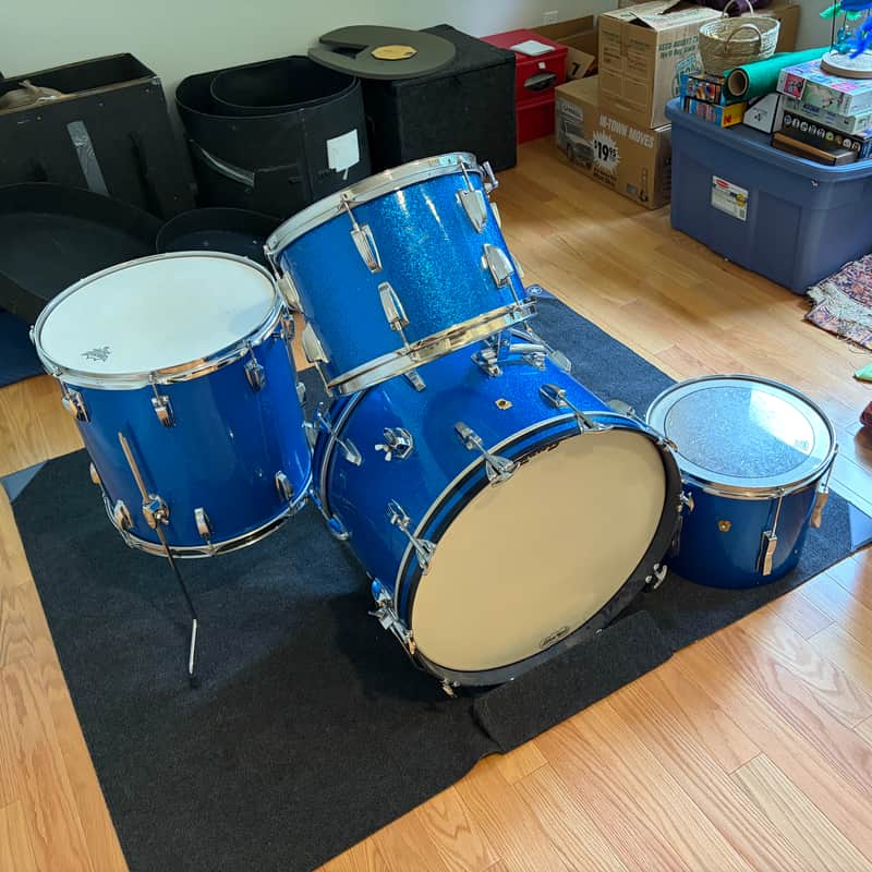 1960s Ludwig Drum Set Blue Sparkle 22/13/16 w/ bonus 14" image 1