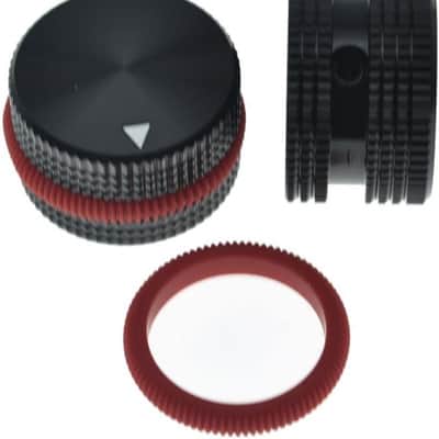 4-Pack 25 * 15.5mm Set Screw Style Aluminium Potentiometer Knobs 1/4" Universal Pot Control Knobs with Rubber Ring and Indicator for Guitar/Bass Equipments Black with Red Ring image 3