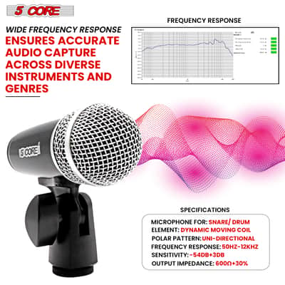 5Core Snare Mic XLR Cardioid Tom Drum Kick Instrument Microphone BLACK image 5