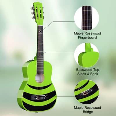 ADM Beginner Acoustic Classical Guitar Nylon Strings Wooden Guitar Bundle Kit for Kid Boy Girl Student Youth Guitarra Online Lessons with Gig Bag, Strap, Tuner, Picks (30 Inch, Geen) image 3