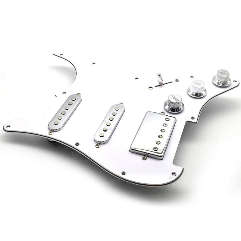 White HSS Strat Style Guitar Loaded Prewired Pickguard with Chrome Hardware image 1