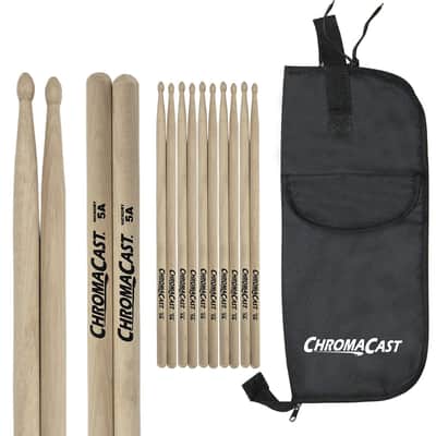 ChromaCast 5A USA Hickory Drumsticks, 6 Pairs with Drumstick Bag image 1