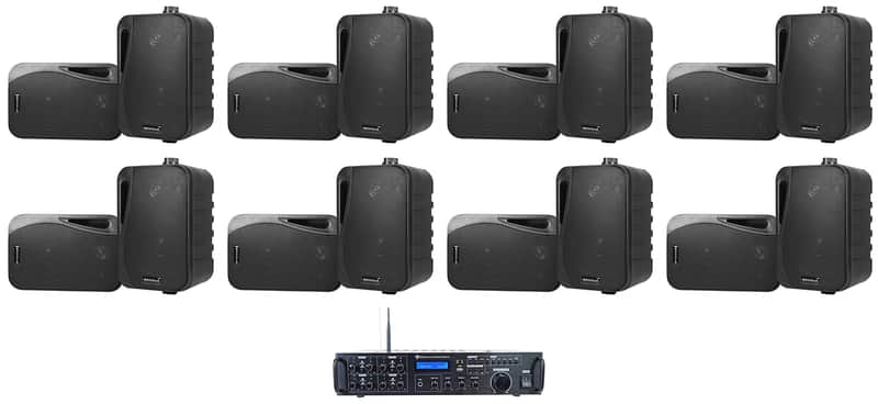 Rockville Rock Zone 8 Ch. Multi Room Home Receiver+(16) Black 4" Wall Speakers image 1