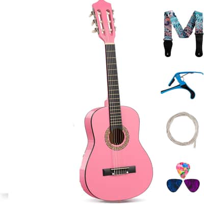 Classical Guitar Kit 30”- Kids Guitar Set with Neck, Case Bag, Nylon Strap, Picks, Musical Gift for Beginners Girls image 1