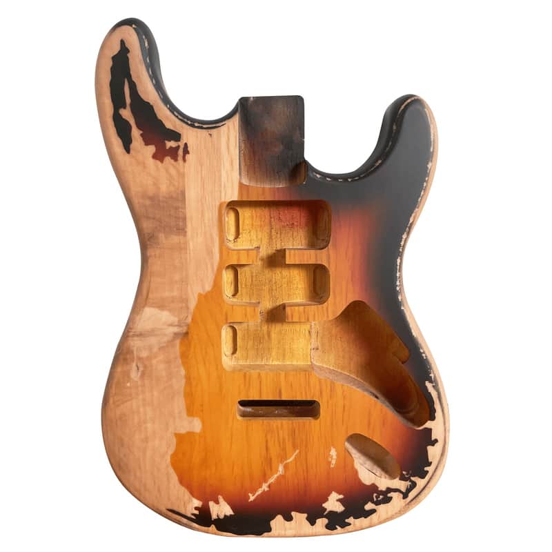 DIY ST Style Electric Guitar Body – Solid Alder – Relic 3 Tone Sunburst Nitro Finish – HSH Route image 1