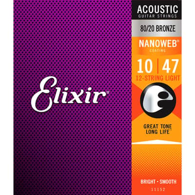 Elixir Nanoweb Coated 80/20 Bronze 12-String Acoustic Guitar Strings - 10-47 image 3