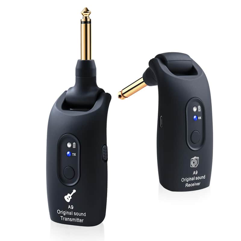 2.4GHz Wireless Guitar System Rechargeable Audio Wireless Transmitter Receiver for Guitar Bass Electric Instruments,Over 30m/100 Feet Transmission,270°Rotatable,4hours Woring Time（A9 Black） image 1