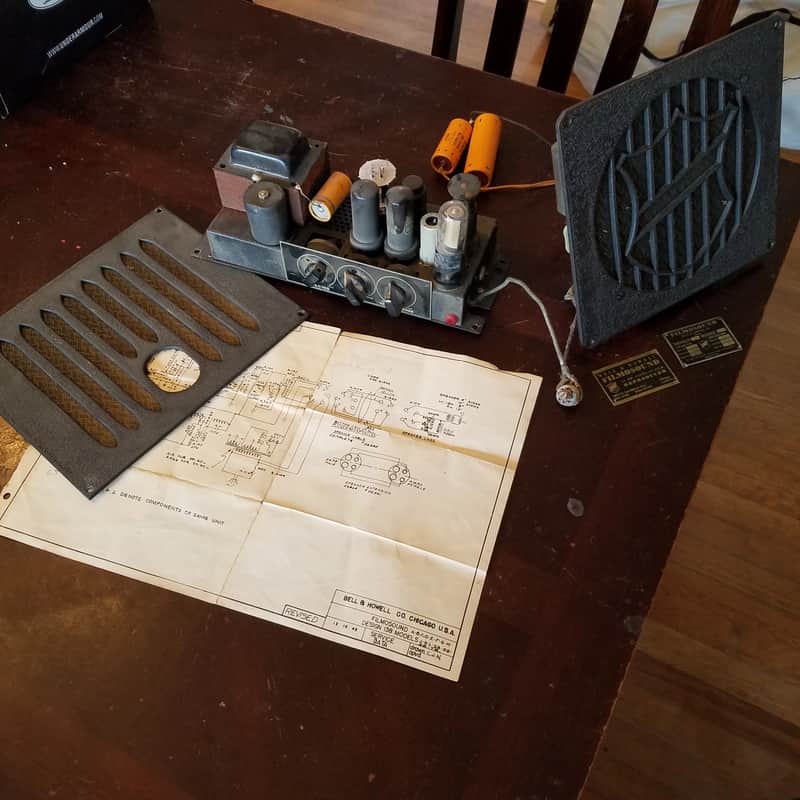 Bell & Howell Rare 138 C Commercial Projector Tube Amp and original Magnavox field coil speaker, grill 1945 image 1