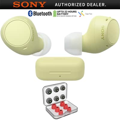 Sony WF-C510 Truly Wireless Earbuds, Yellow Bundle with Deco 6 Pairs of Earbud Tips image 1