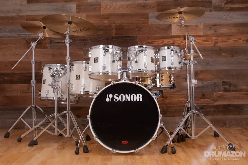 Sonor Force 3003 6 Piece Maple Drum Kit, White Sparkle Lacquer (Pre Loved) image 1