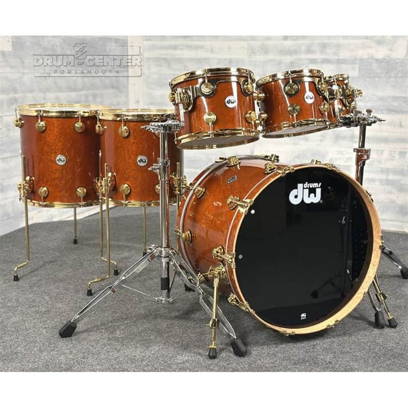 DW Collectors PurpleCore Cherry 6pc Drum Set Brown Birdseye Maple w/Gold Hw image 1