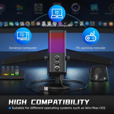 Dynamic Microphone for Gaming Streaming with RGB Light,Computer Condenser Mic Noise Reduction Real-Time Monitoring for Podcast,Studio,PC,PS5,Mac,YouTube image 3