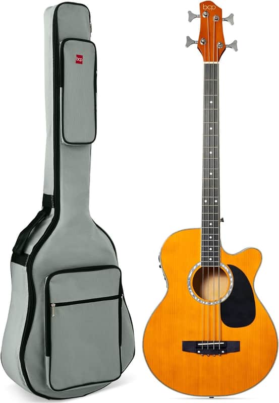 Full Size 4 String Acoustic Electric Bass Guitar Fretted Bass Guitar with Gig Bag image 1