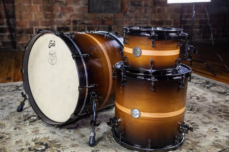 HHG Drums Oak Over Walnut, Walnut To Black Burst With Natural Pinstripe image 1