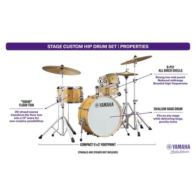 Yamaha Stage Custom Hip 4pc Drum Set Natural Wood image 6
