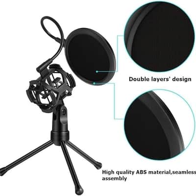 Foldable Microphone Tripod Stand Desktop Mic Holder Shock Mount Pop Filter for Online Broadcasting Chatting Singing image 4