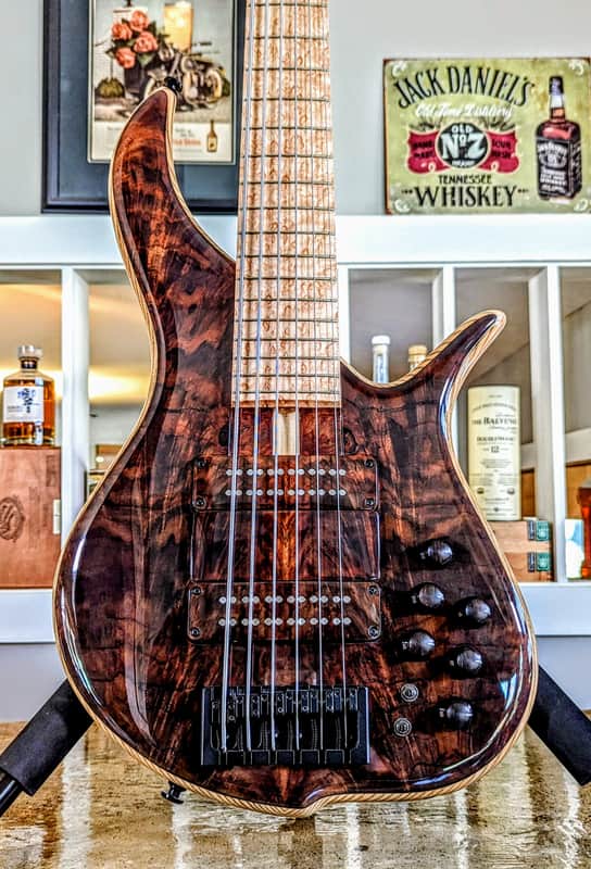 F Bass BN6 Deluxe: Walnut Top, Birdseye Maple fingerboard, 16mm spacing, Matching Ramp image 1