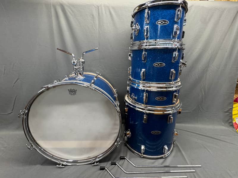 Vintage Apollo 1960s-1970s Drum Kit 5pc Set Import Blue Sparkle Toms Snare Kick image 1
