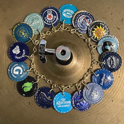 Upcycled Percussion - Bottle Cap Ching Ring - Hi Hat Tambourine - Multi Blue image 1