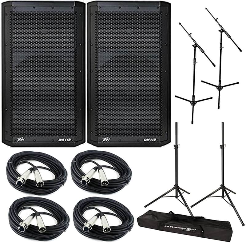 PEAVEY Dark Matter DM112 12" Active PA Package w/ Stands, Cables, Mic Stands image 1