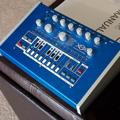 Custom x0xb0x by Andy Pledger. Blue metal with green LEDs. TB-303 style analog synthesizer sequencer image 2
