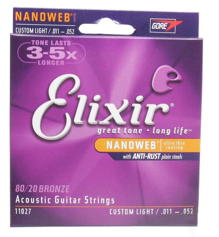 Elixir 11027 Nanoweb 80/20 Bronze Acoustic Guitar Strings - Custom Light (11-52) image 1