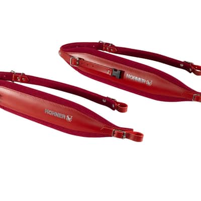 Hohner 44 In. x 4 In. Leather & Velvet Accordion Straps X-Large w/ Back Strap (ACC16-RED/RED) image 4