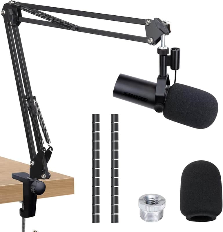 Boom Arm Mic Stand - Mic Boom Arm with Foam Mic Cover Adjustable Microphone Arm with Cable Sleeve image 1