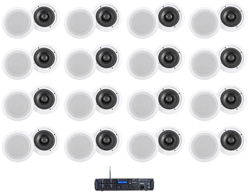Rockville Rock Zone 8 Ch. Amplifier+(32) 6.5" White Ceiling Speakers For Hotel image 1