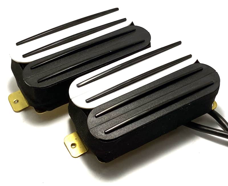 Quad Rail Humbuckers, 4 Blade Rail Style Overwound Passive 23K Pickup Set ~ White Black Zebra #3 Black Rails image 1