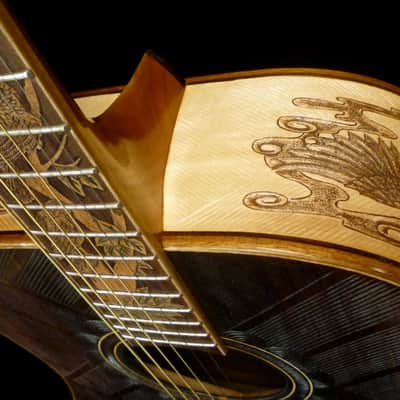 Blueberry Dreadnought Acoustic Steel String Guitar Birds Motif - Hand Made and Hand Carved image 15