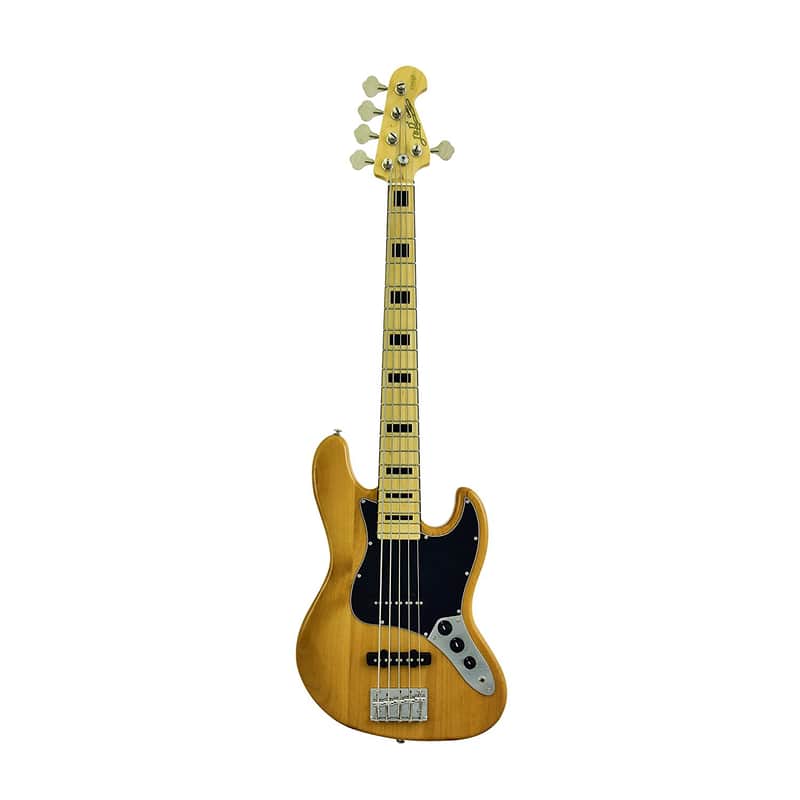 CNZ Audio JB Five String Electric Bass Guitar - Vintage Natural Finish, Solid Alder Body image 1