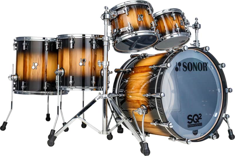 Sonor SQ2 Series Black Burst Lacquer over American Walnut High Gloss 22_10_12_16 | Medium Beech Drums Shell Pack | Chrome Hardware | Made in Germany | Authorized Dealer