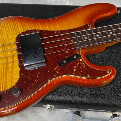 NEW! Fender Artisan Flame Maple Top Precision Bass Relic - Custom Shop - Aged Cherry Sunburst - Absolutely Beautiful - Flamed Roasted Maple Neck - Authorized Dealer - 9.3lbs - G06781 image 5