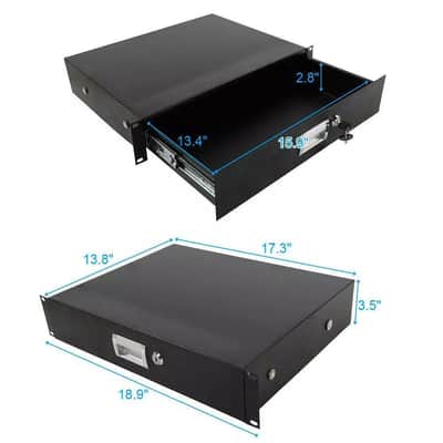 2U Pro Rack Case 19" Steel Plate Dj Drawer Equipment Cabinet W/Key Black High Qu image 1