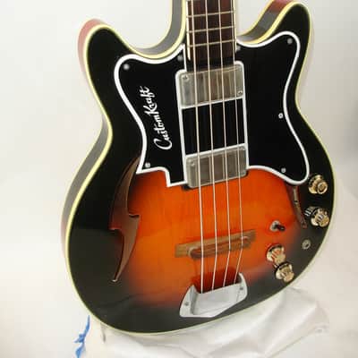 Vintage 1968 Custom Kraft Bone Buzzer 4-String Hollow-Body Electric Bass Guitar, Sunburst w/ Case image 3