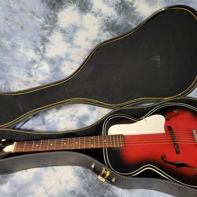 Vintage 1968 Truetone by Kay Archtop Redburst Guitar Pro Setup New Strings Soft Shell Case image 14