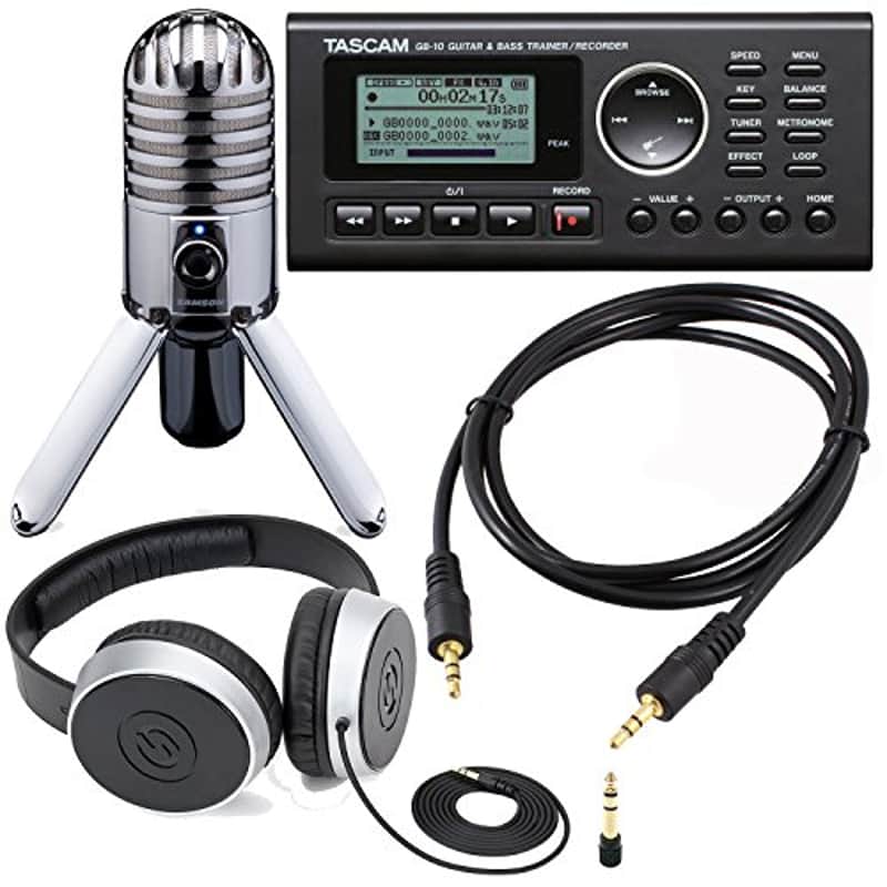 Guitar Studio Bundle Including Tascam GB-10 - USB Guitar/Bass Trainer/Recorder + Samson SR 550 Over-Ear Studio Headphones + Samson Meteor Mic USB Studio Microphone + Auxiliary Cable image 1