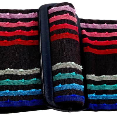 Colorful Stripes Guitar Strap Faux French Knots Artisan Handmade Blue Turquoise Green Burgundy Pink image 6