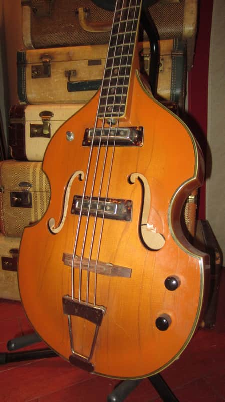 Vintage circa 1969 Teisco EKO Violin Bass Copy Natural Finish w/ Gig Bag image 1